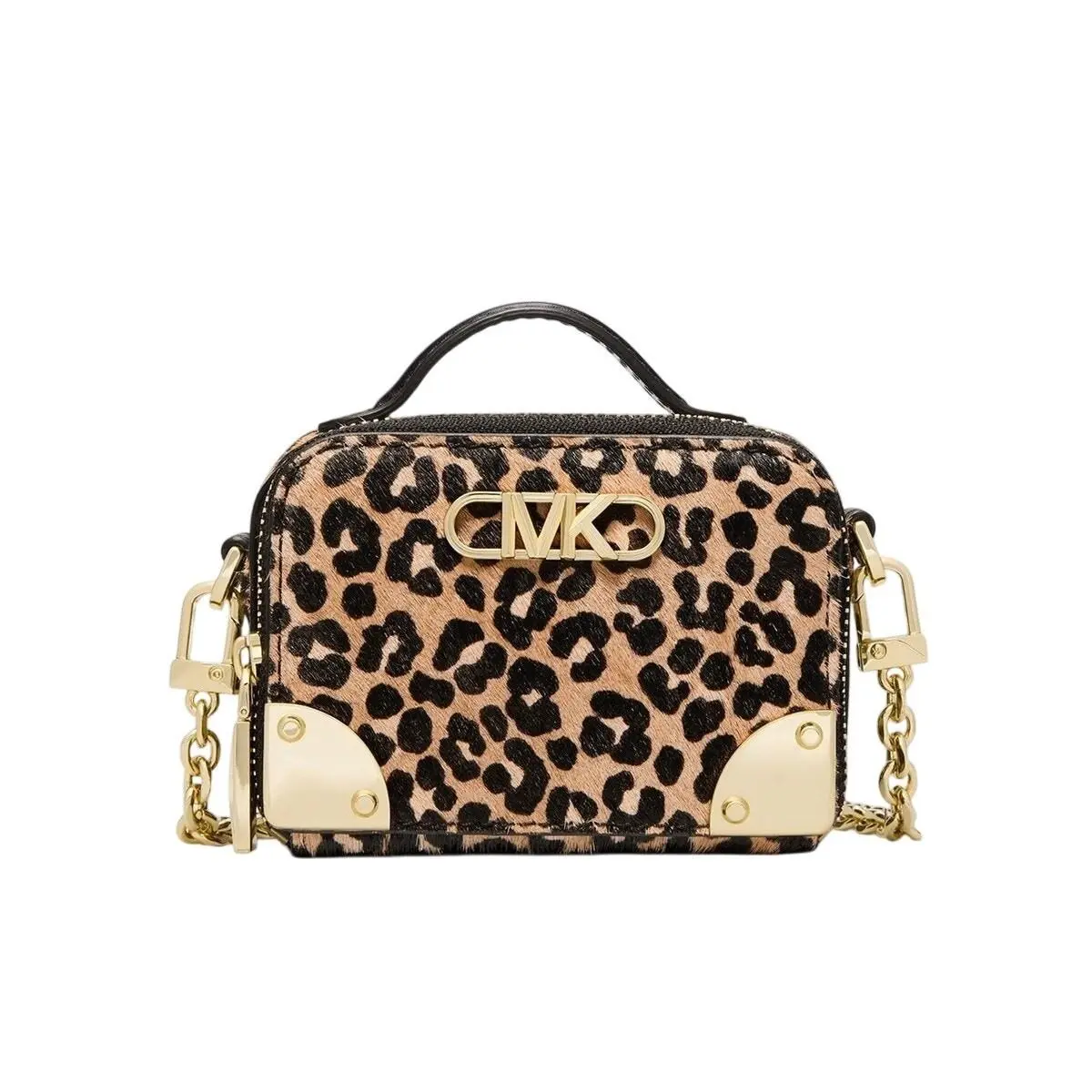 Kors Estelle Micro Leather Trunk Crossbody Bag in Leopard Tan by Michael Kors