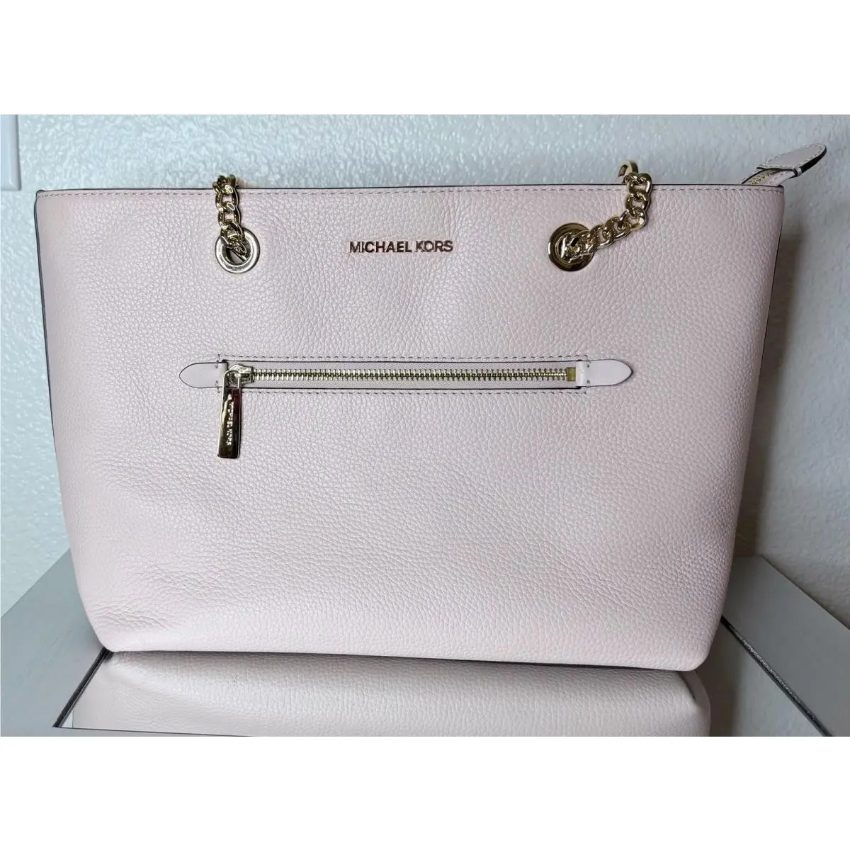 Jet Set Item Medium Front Zip Chain Tote Bag in Powder Blush by Michael Kors