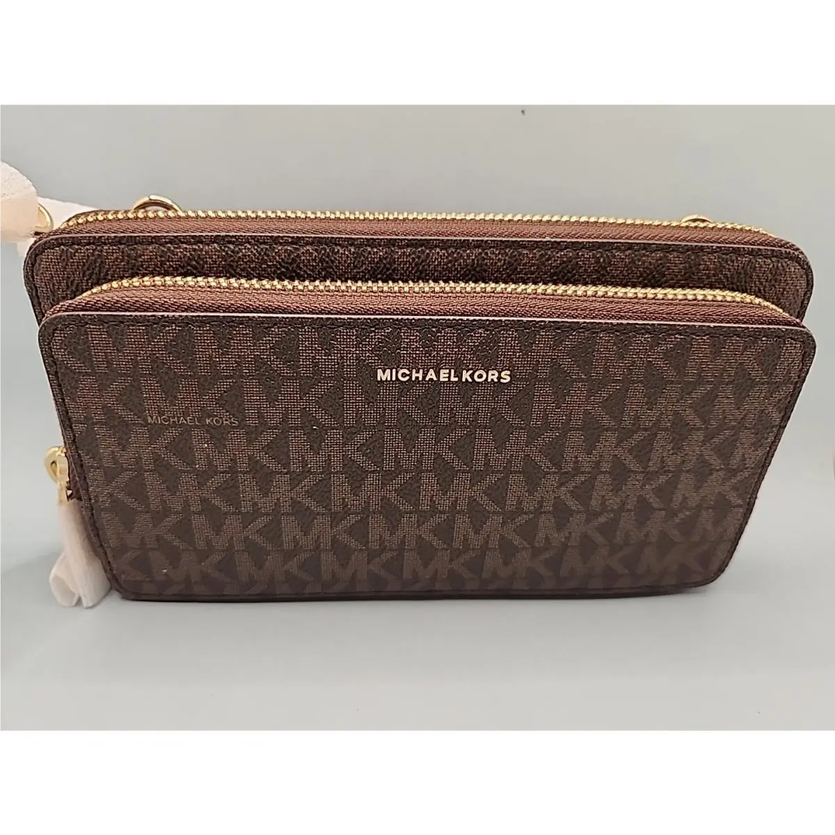 Jet Set Large Logo Print Continental Crossbody Bag. Brown/acorn by Michael Kors