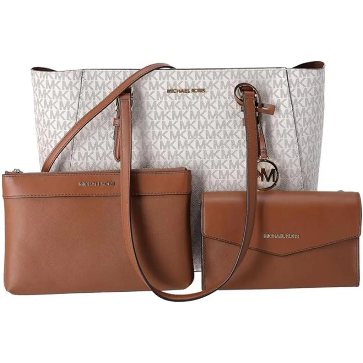Michael Kors Charlotte Large Leather 3-in-1 Tote Crossbody Handbag Vanilla MK 35 - Exterior: Vanilla