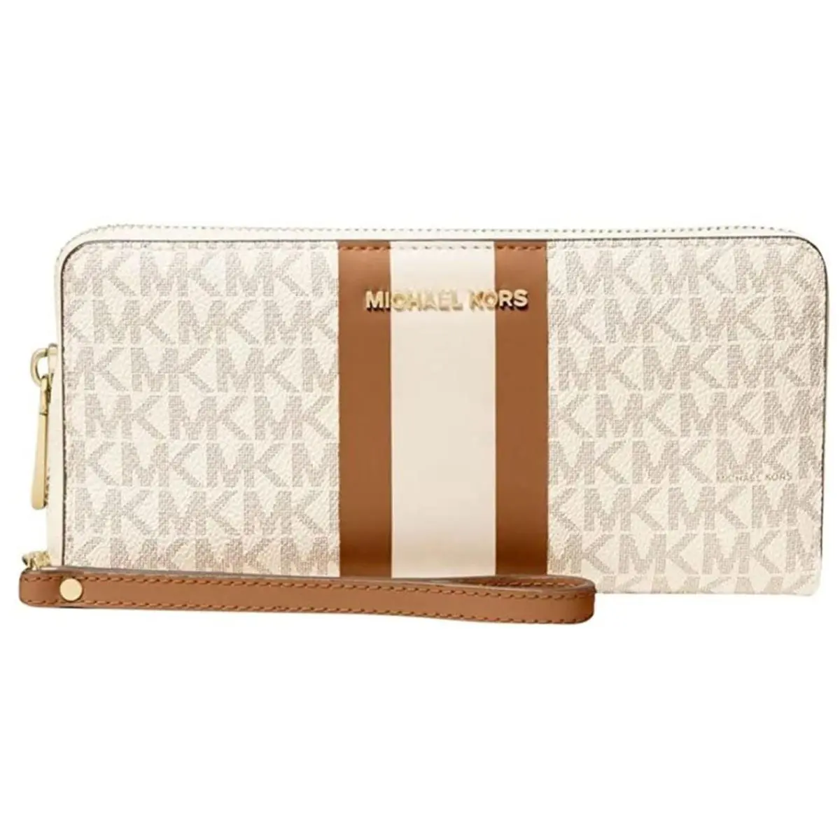 Michael Kors Jet Set Travel Continental One Size Vanilla/acorn 32T9GF6T3B-149 - Exterior: Vanilla/Acorn, Hardware: Gold