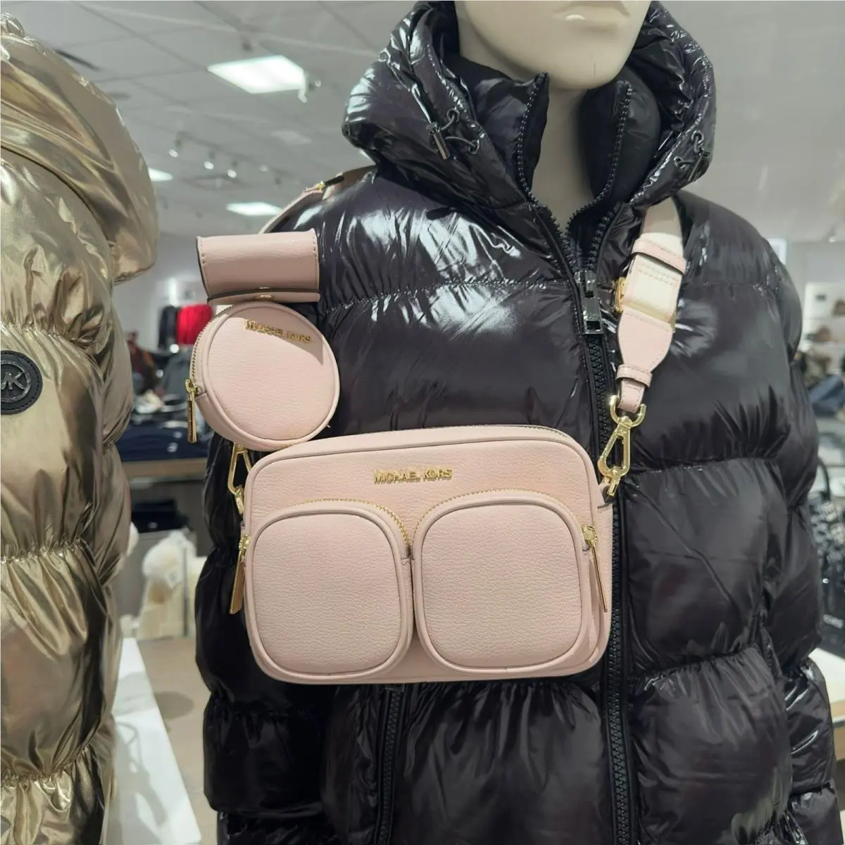 Sz M Crossbody Bag Jet Set Leather with Tech Case Pink Gold by Michael Kors
