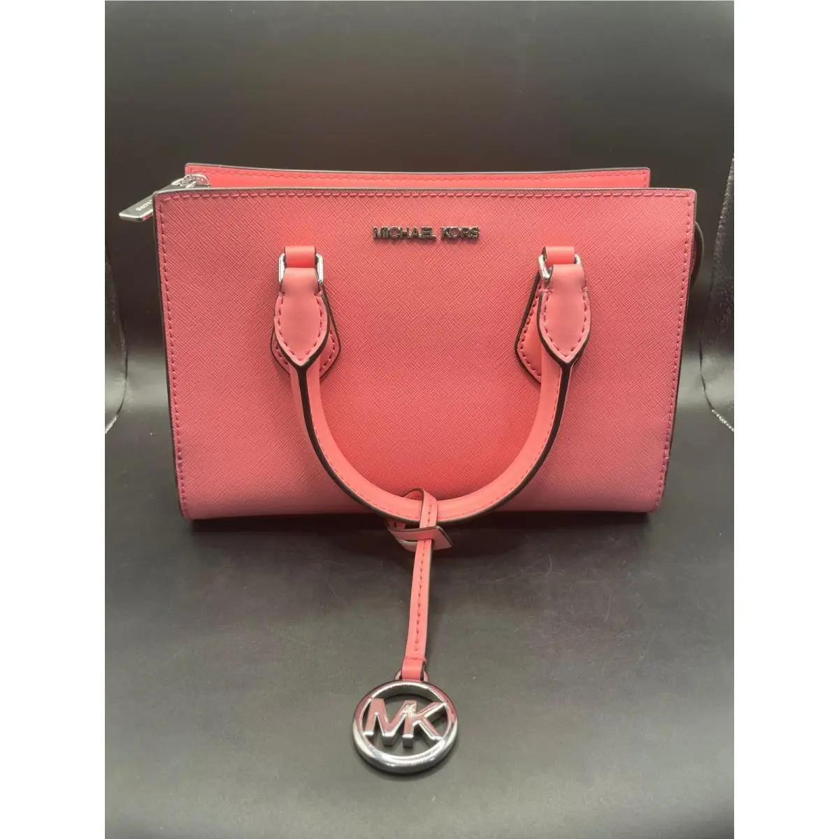Hope Small Saffiano Leather Satchel Pink Crossbody Bag w/ Charm by Michael Kors