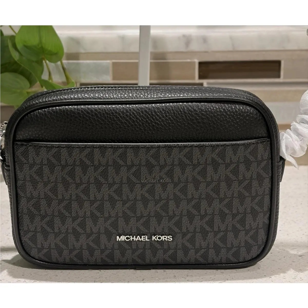 Jet Set Small Zip Crossbody Camera Bag Shoulder Black Logo Silver by Michael Kors