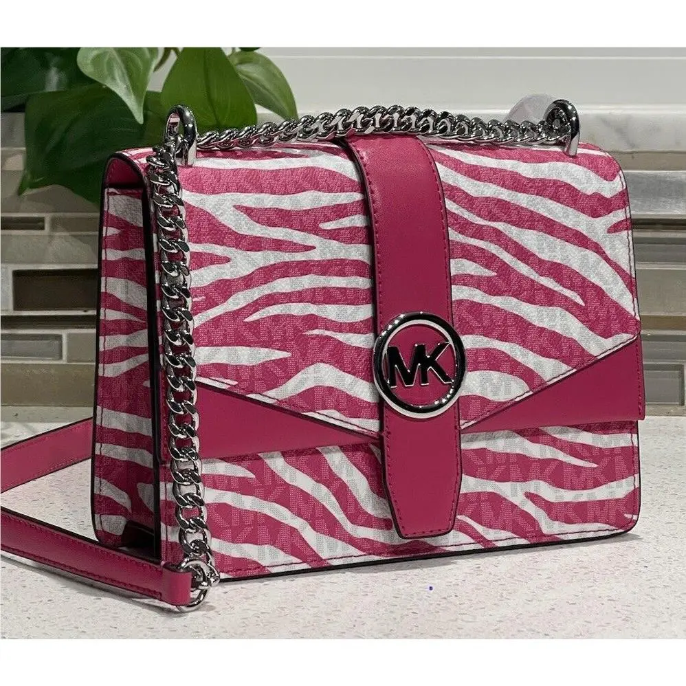 Greenwich Small Flap Crossbody MK Chain Bag Tote Pink Animal Zebra by Michael Kors