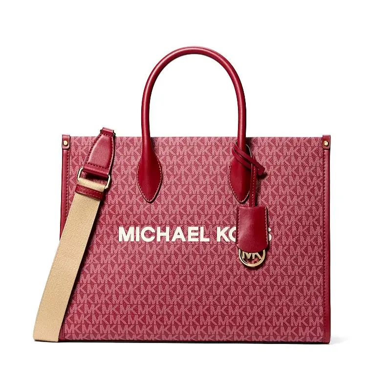 Mirella Medium Metallic Signature Logo Tote Bag Cherry /dustbag by Michael Kors