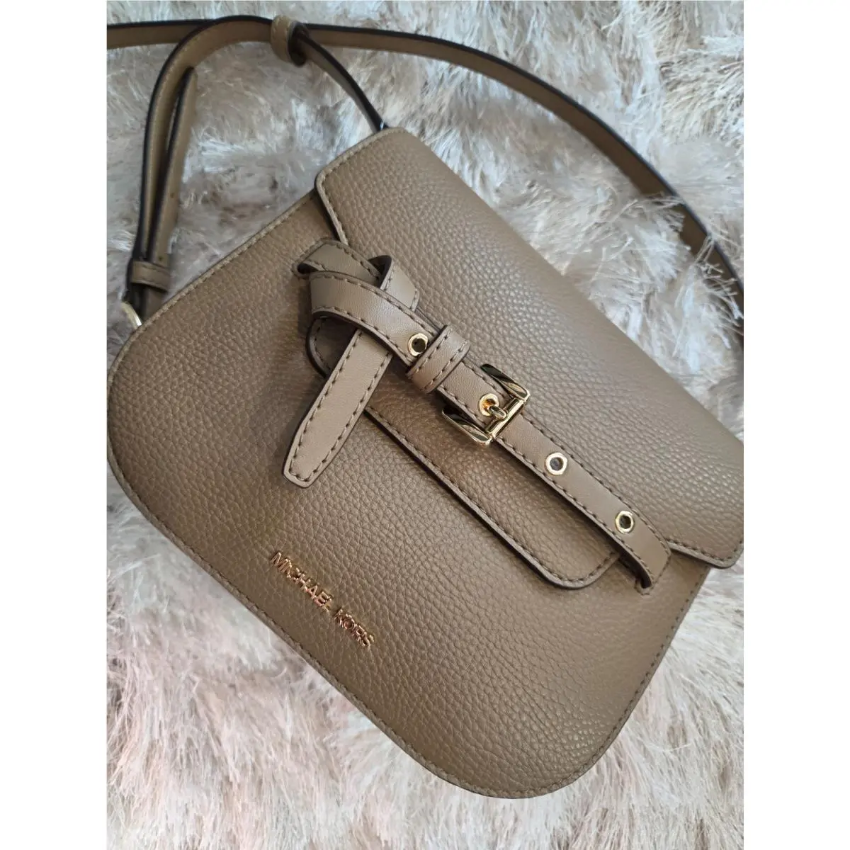 Womens Emilia Textured Saddle Crossbody Bag Brown Small by Michael Kors