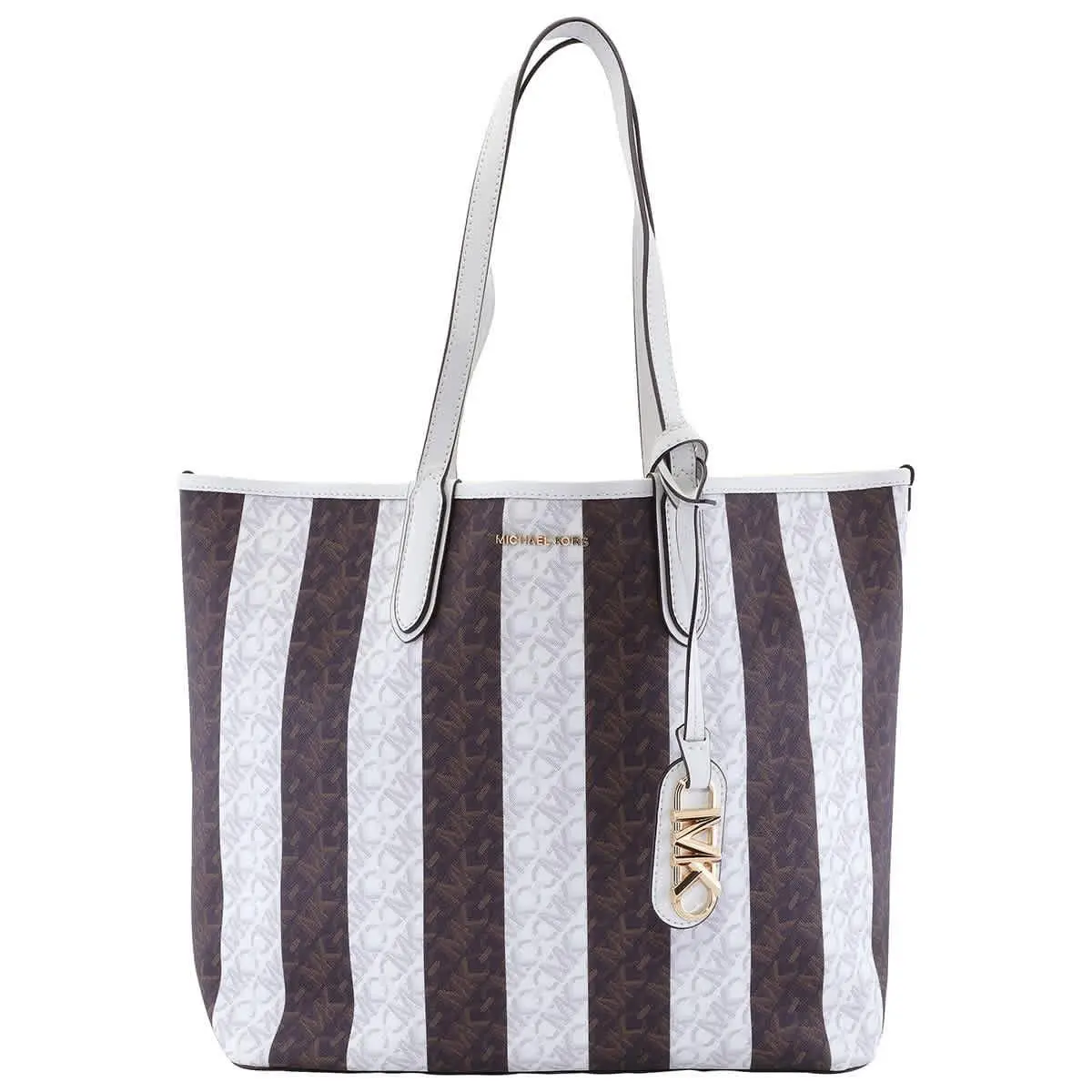 Michael Kors Eliza Large Striped Tote Bag 30S4GZAT4B212 - Brown, Exterior: Brown