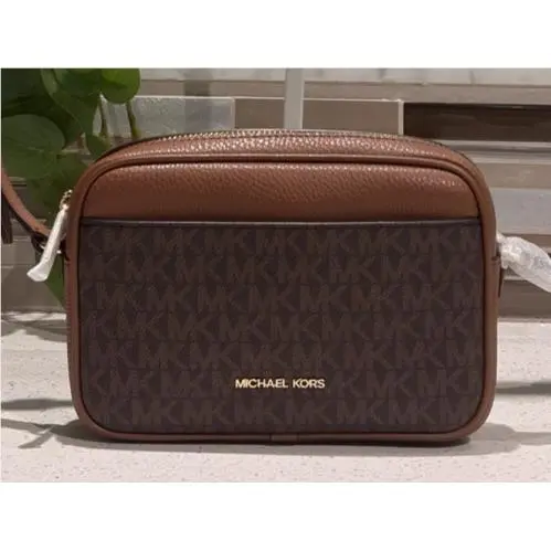 Jet Set Small Zip Crossbody Camera Bag Shoulder MK Brown Logo Gold by Michael Kors