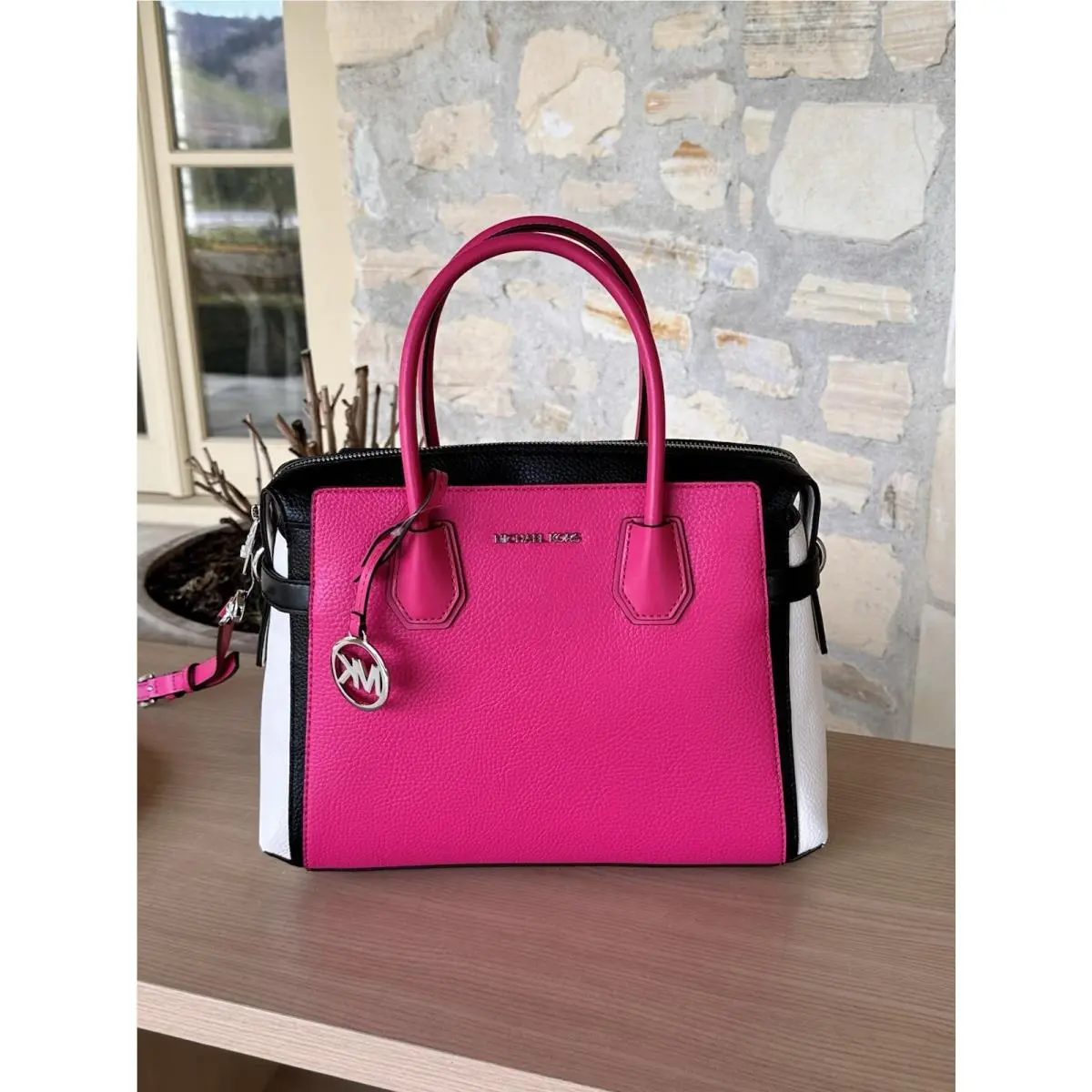 Mercer Medium Top Zip Belted Satchel Shoulder Bag Dragon Fruit by Michael Kors