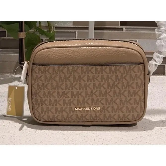 Jet Set Small Zip Crossbody Camera Bag Shoulder MK Camel Brown Logo by Michael Kors
