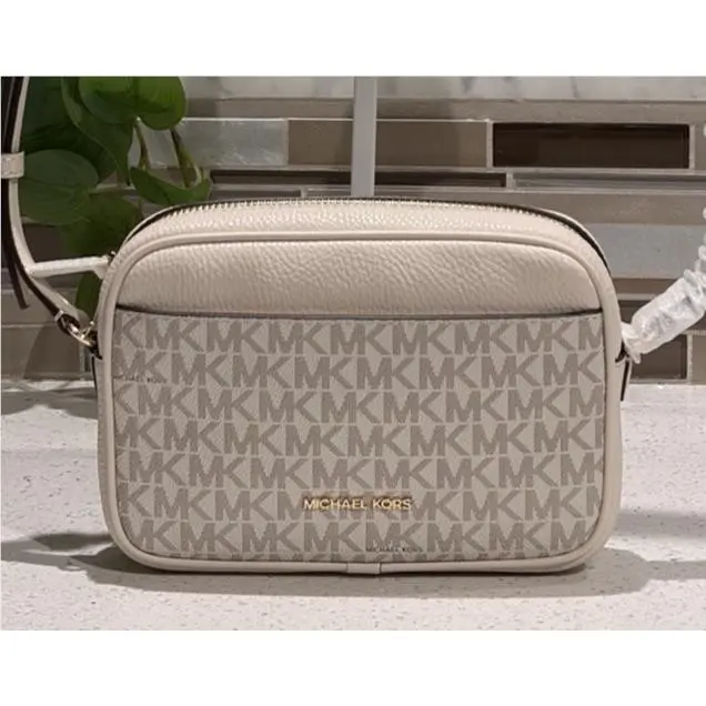Jet Set Small Zip Crossbody Camera Bag Shoulder MK Light Cream Logo by Michael Kors