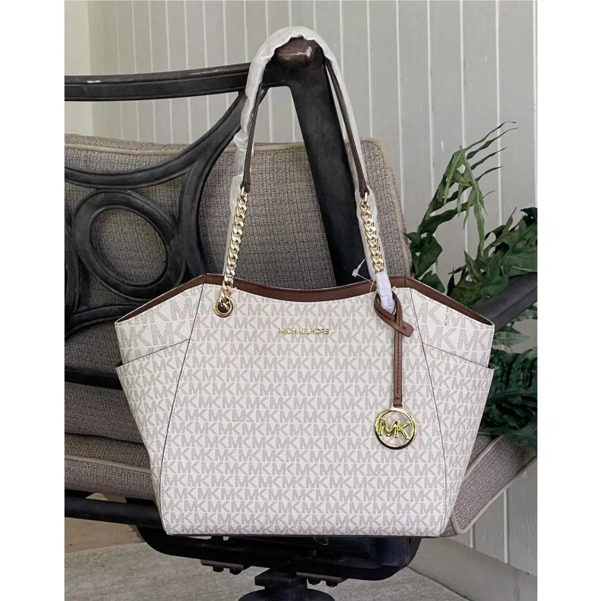 Jet Set Travel Large Med Chain Shoulder Tote Bag MK Vanilla Logo by Michael Kors