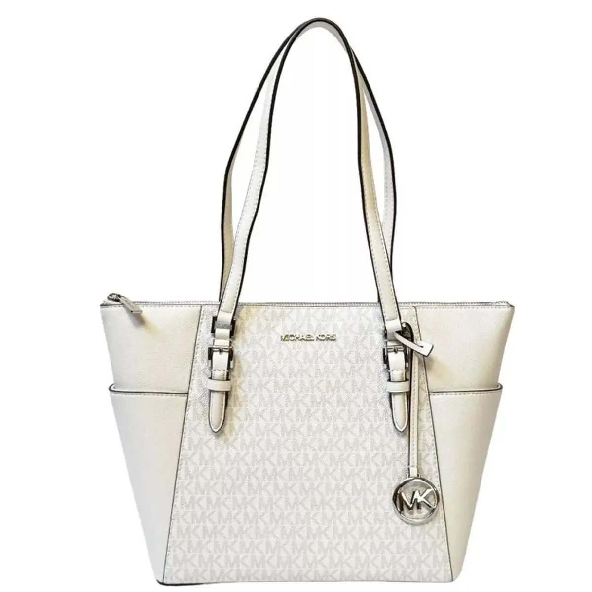 Charlotte Large Logo and Leather Top-zip Tote Bag Optic White 35T4S by Michael Kors