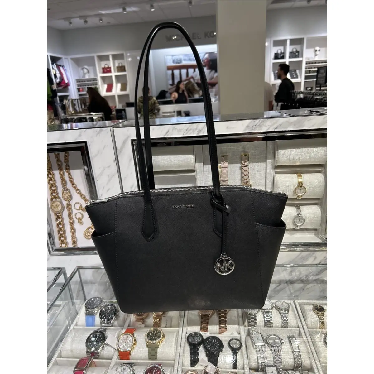 Marilyn Medium Large Zip Tote Shoulder Bag Black Leather Silver by Michael Kors