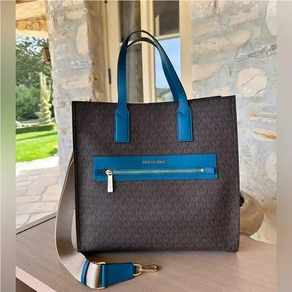 Kenly Large MK Signature NS Tote Shoulder Bag Lagoon by Michael Kors