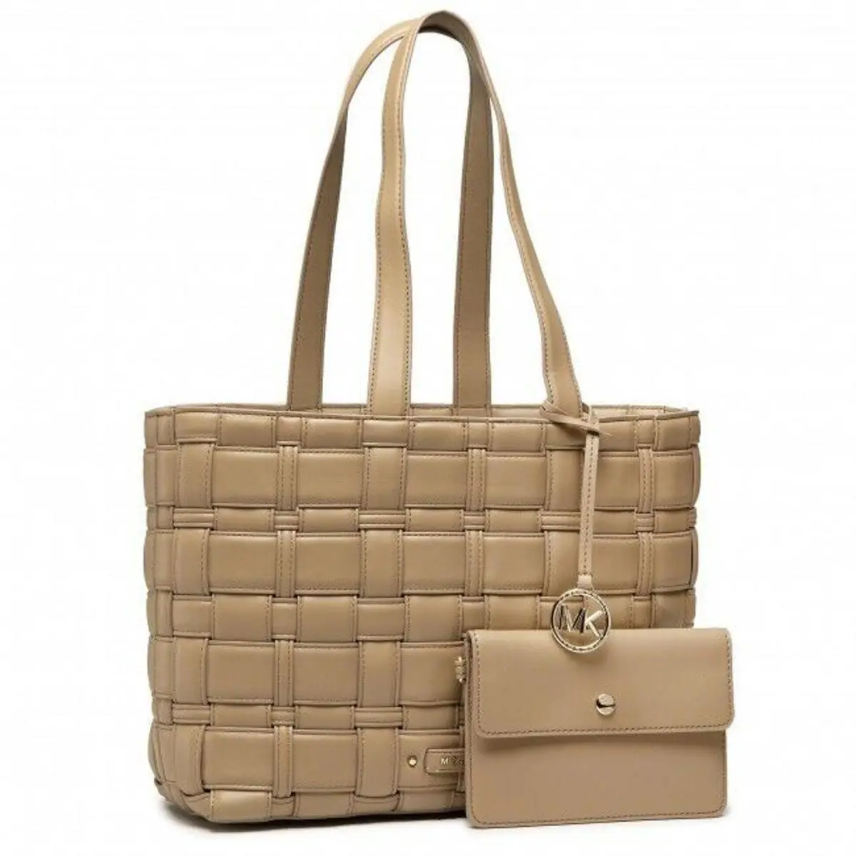 Michael Kors Camel “ivy” Woven Tote Bag Vegan Leather