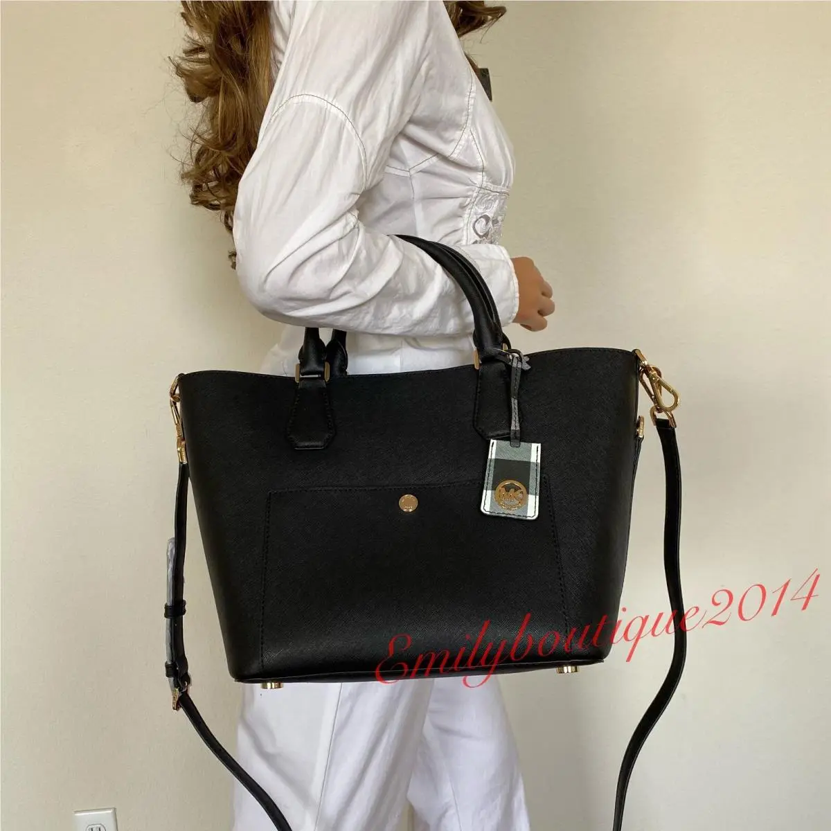 Greenwich Grab Leather Bag Satchel Tote Crossbody in Black by Michael Kors