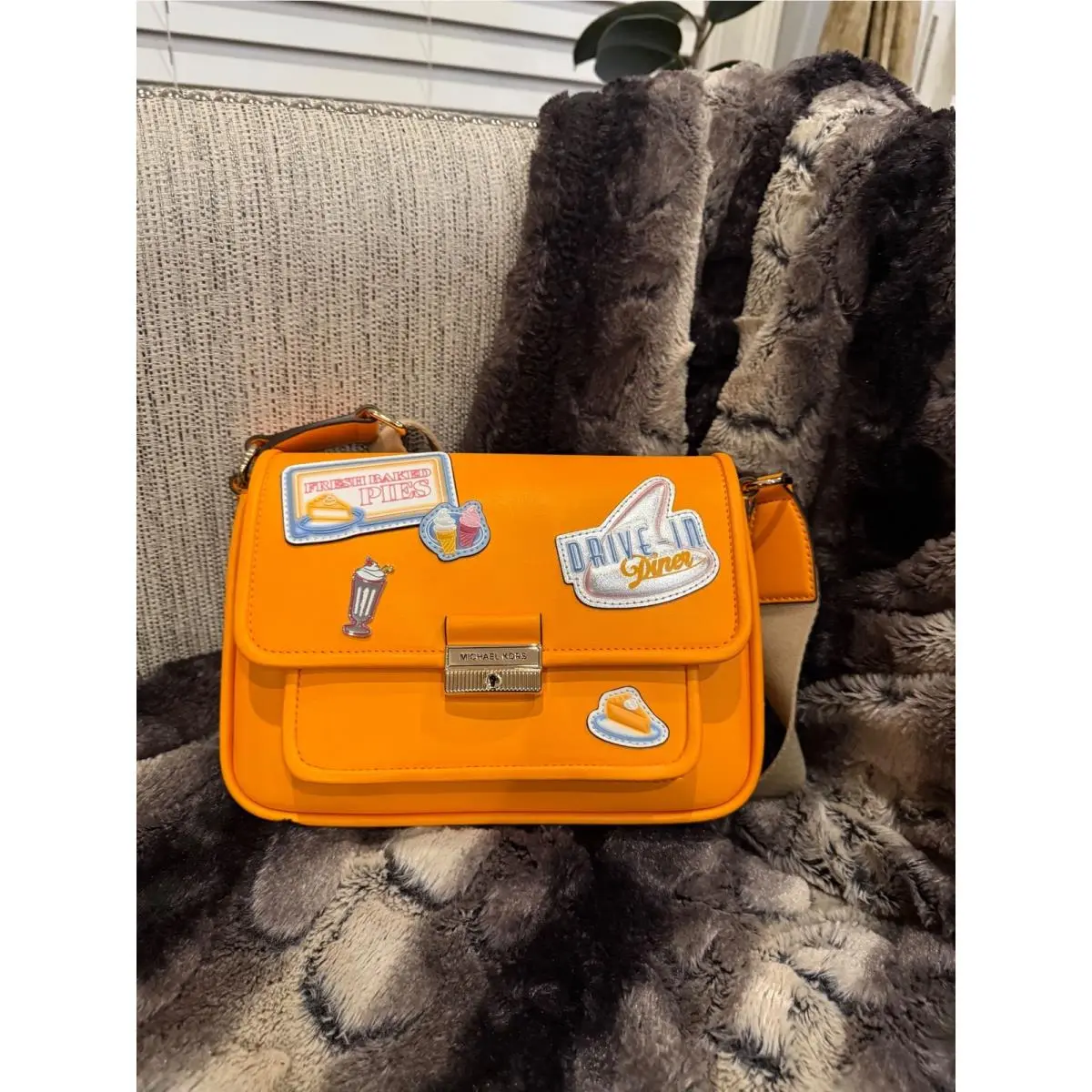 Crossbody Bag Orange Leather Diner Patchwork Purse Shoulder Bag by Michael Kors