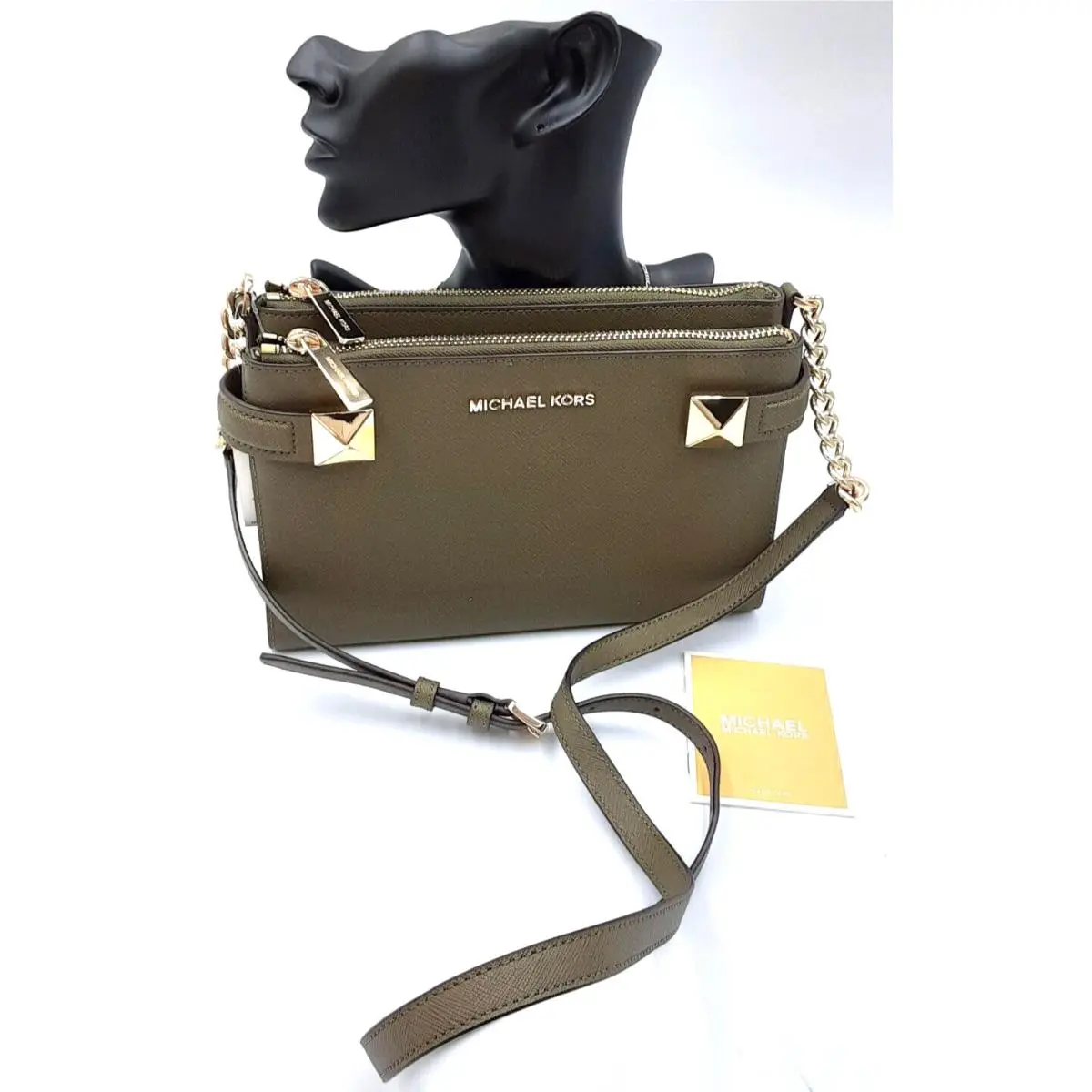 Karla Crossbody Bag in Olive Green with Gold-tone Details by Michael Kors