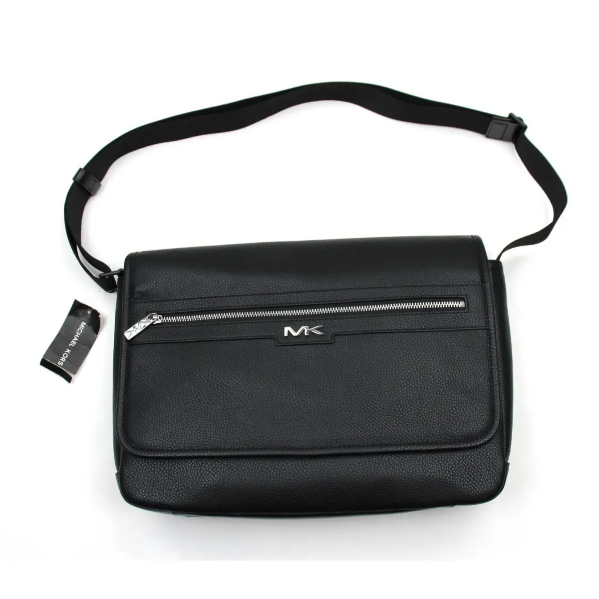 Michael Kors Malone Messenger Bag Mens Black Leather Magnetic Travel Work
