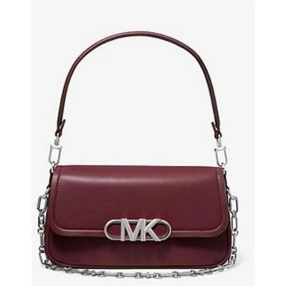 Kors Parker Convertible Pouchette Shoulder Bag Merlot Silver