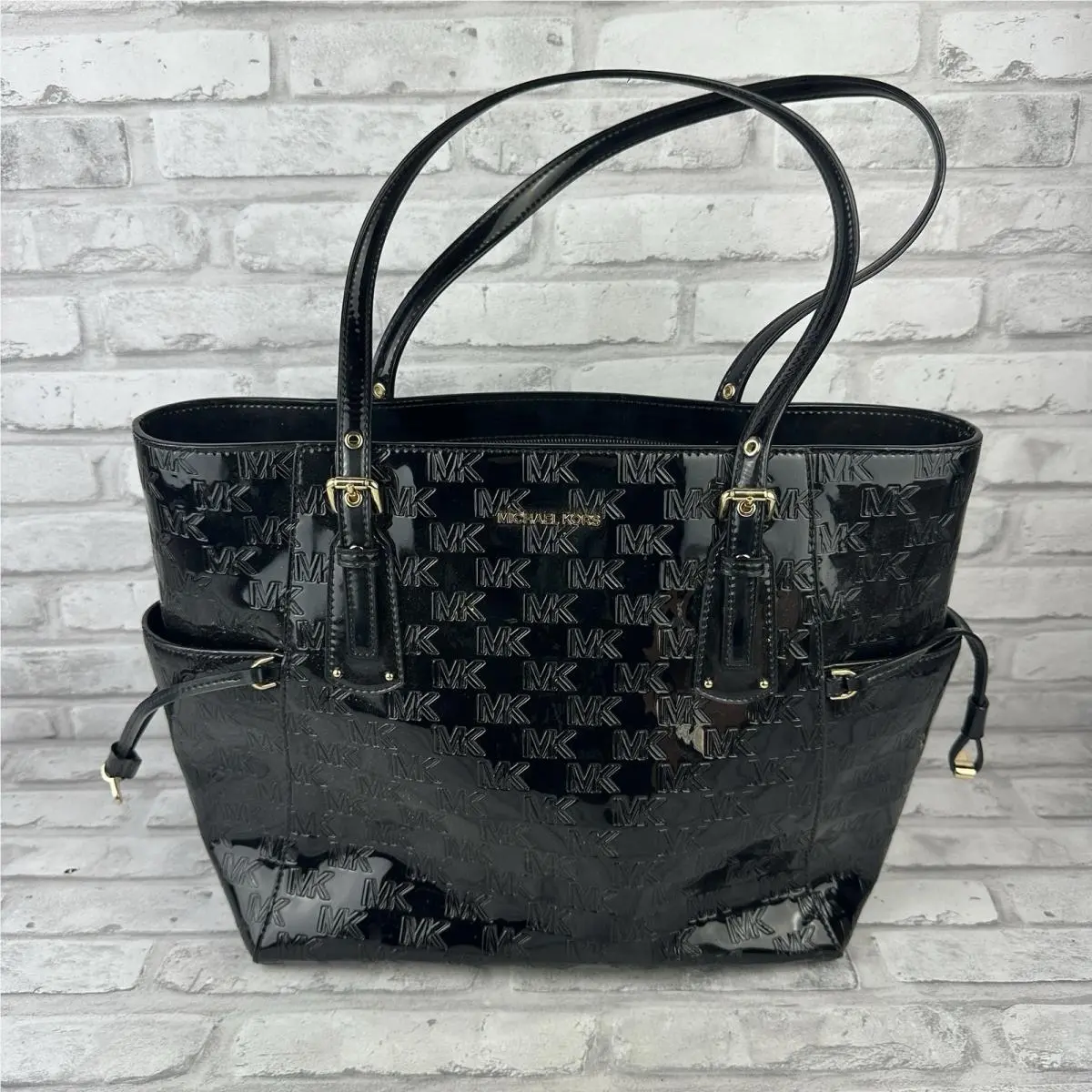Voyager Women Large Logo Embossed Tote Shoulder Bag Black by Michael Kors