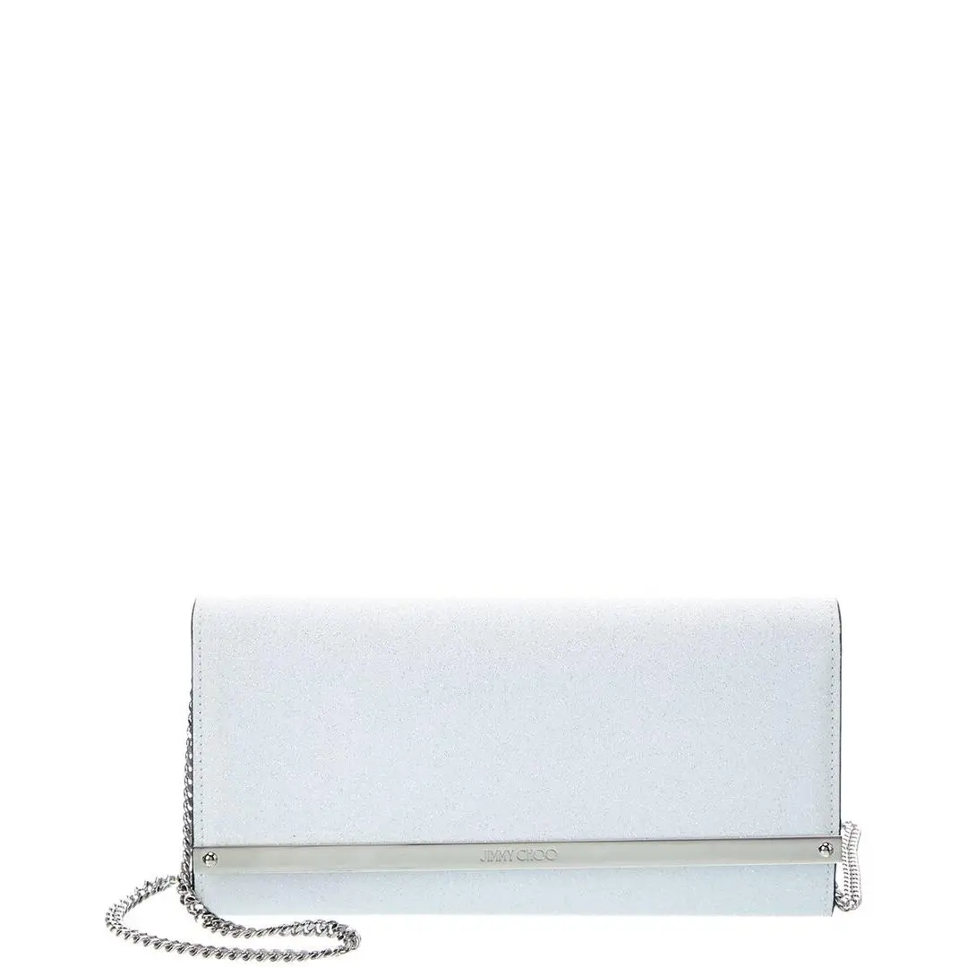 Jimmy Choo Milla Glitter Wallet On Chain Women`s White