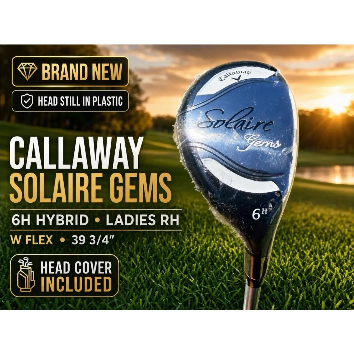 Callaway Solaire Gems 6H Hybrid Golf Club Ladies RH W Flex 39.75’W/Headcover