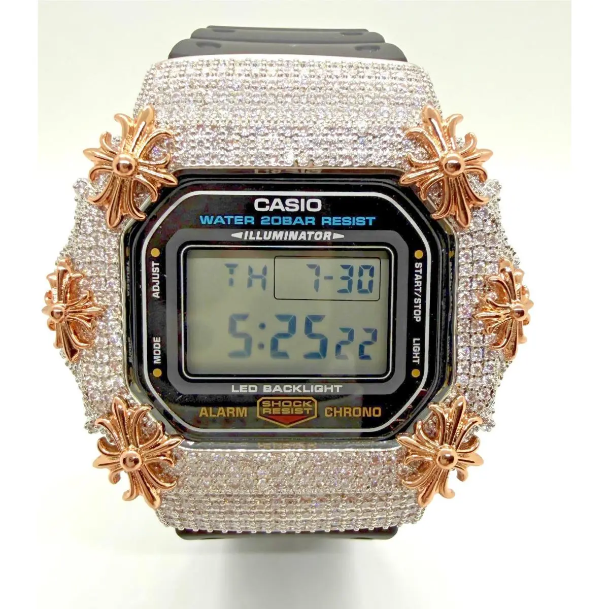 G-shock DW-5600 Moissanite Bezel Iced Out Watch Custom Luxury Mod by Casio