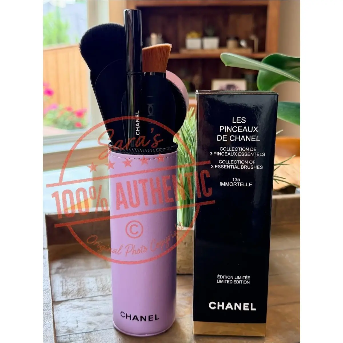 Chanel Les Pinceaux Collection 3 Essential Brushes Leather Case 135 Immortelle