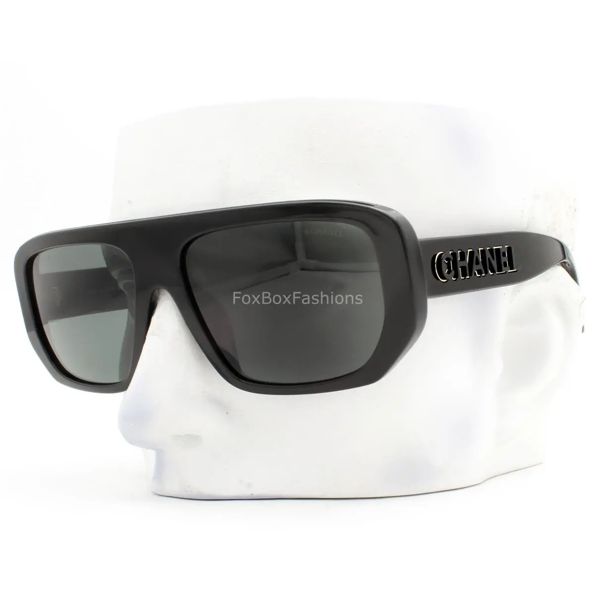Sunglasses ch5556U 622/S4 Shiny Black Gold Outline Logo Gray Tint W/case by Chanel