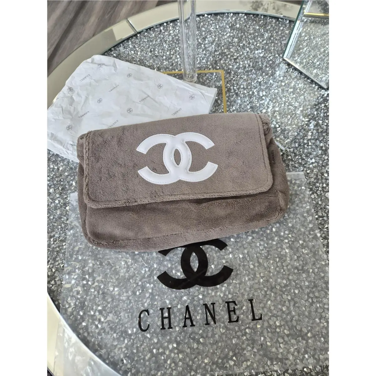 Nip  Precision Beauty Bag Beige Terry Cloth Crossbody Shoulder Bag Gwp by Chanel