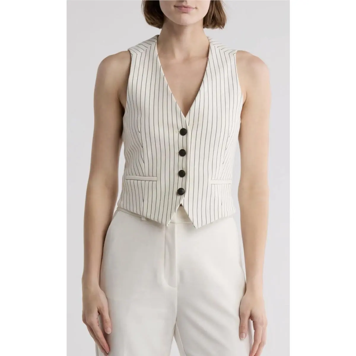 Rag Bone Women`s Priya Ponte Ivory Stripe Vest Sz 4