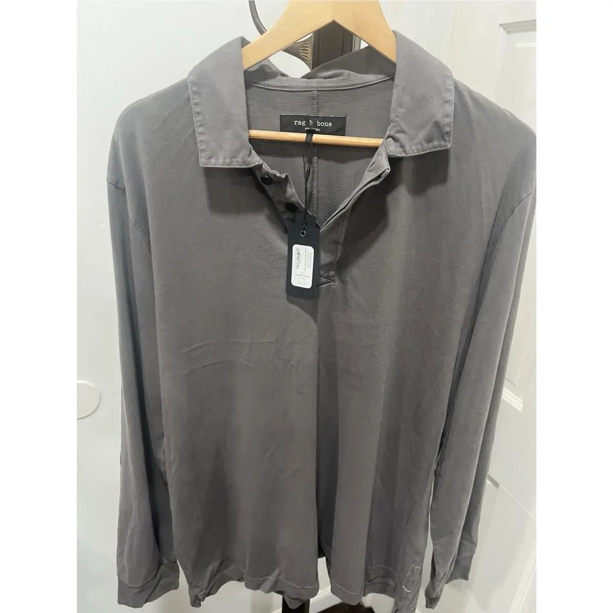 Rag Bone Tomas Rugby Polo Mens L Dusty Mauve Washed Long Sleeve