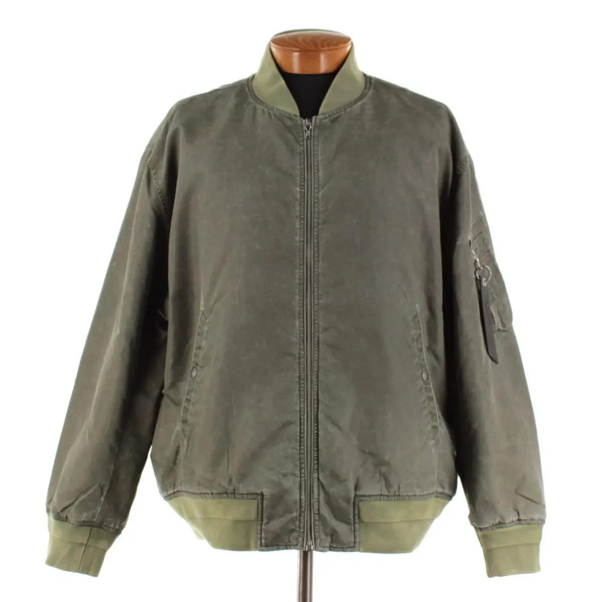 Rag Bone Nylon Distressed Bomber Jacket Size XL In Army Green