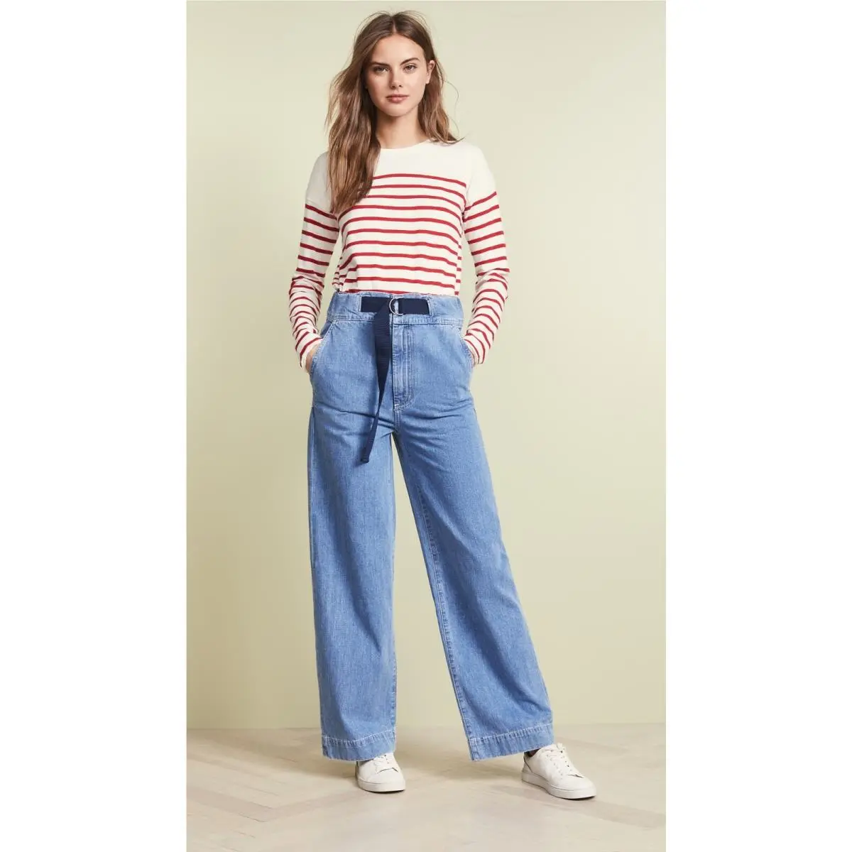 Rag Bone Women’s Massive Pant Hi Waist Wide Leg Belted Jeans 25