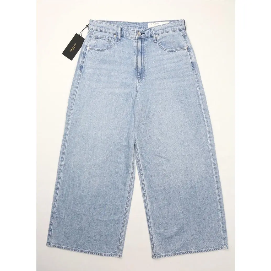 Rag Bone Serena High Rise Crop Wide Leg Jeans Buchanan Light Wash 29 Baggy