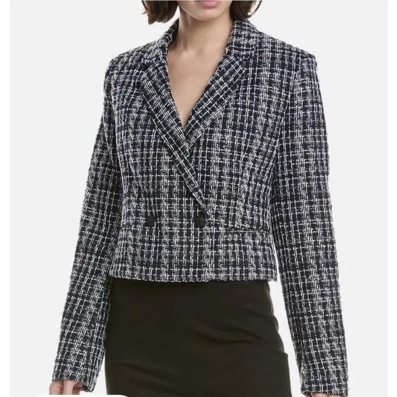 Rag Bone Women`s Elvy Crop Tweed Blazer Blue/white Sz 2