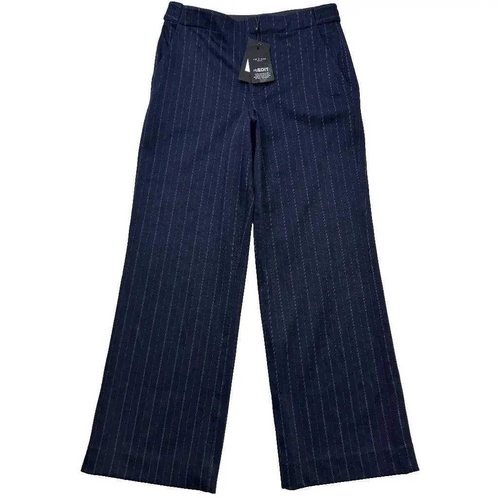 Rag Bone Rbedit Womens Navy Pinstripe Irina Ponte Tailored Pants 8