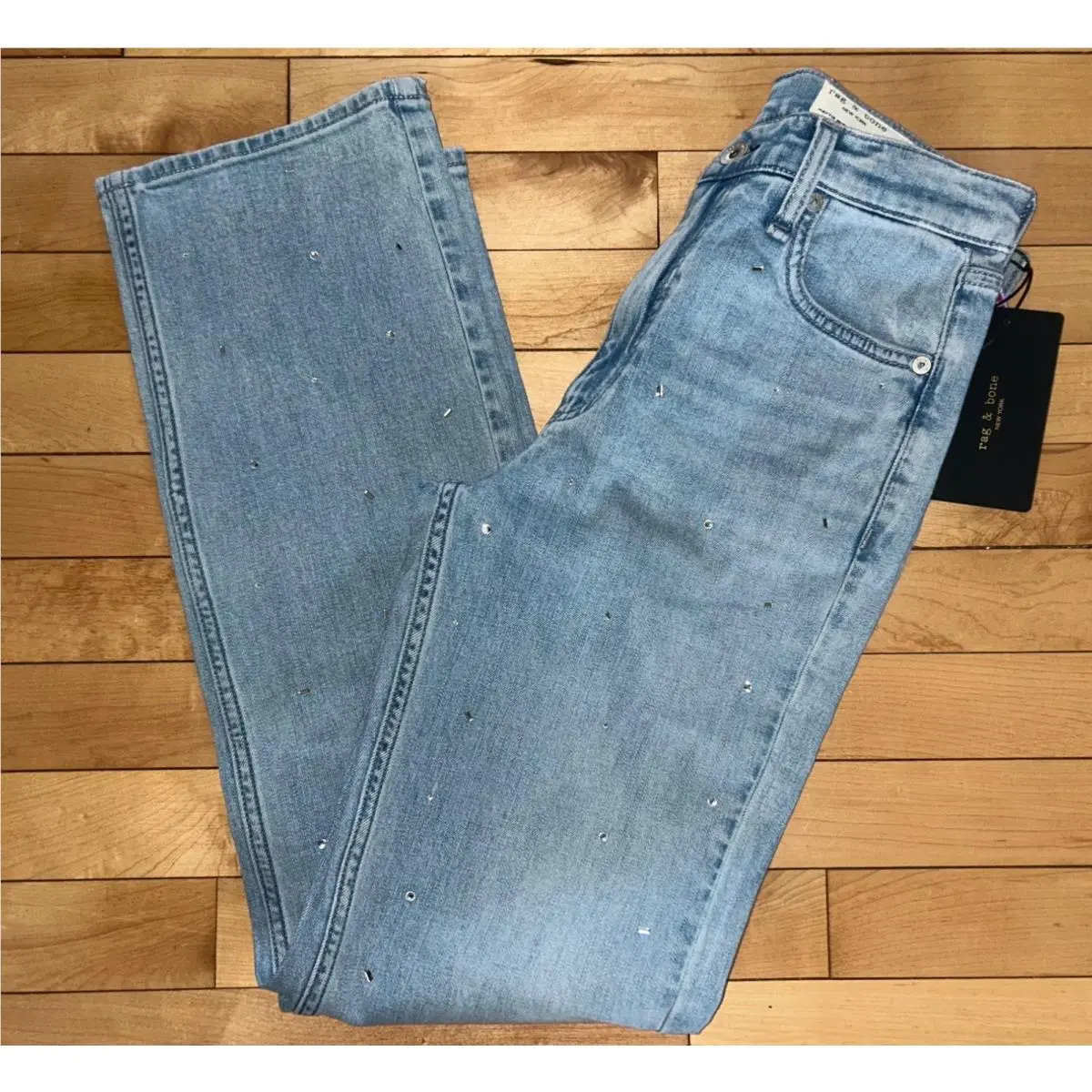 Rag Bone Hattie Straight Leg Jeans in Bourne w/ Jewels Size 25