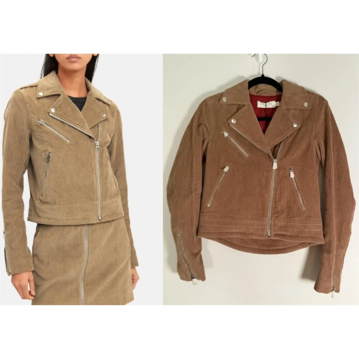 Rag Bone Mercer Moto Jacket XS Camel Corduroy Cropped Asym Zip