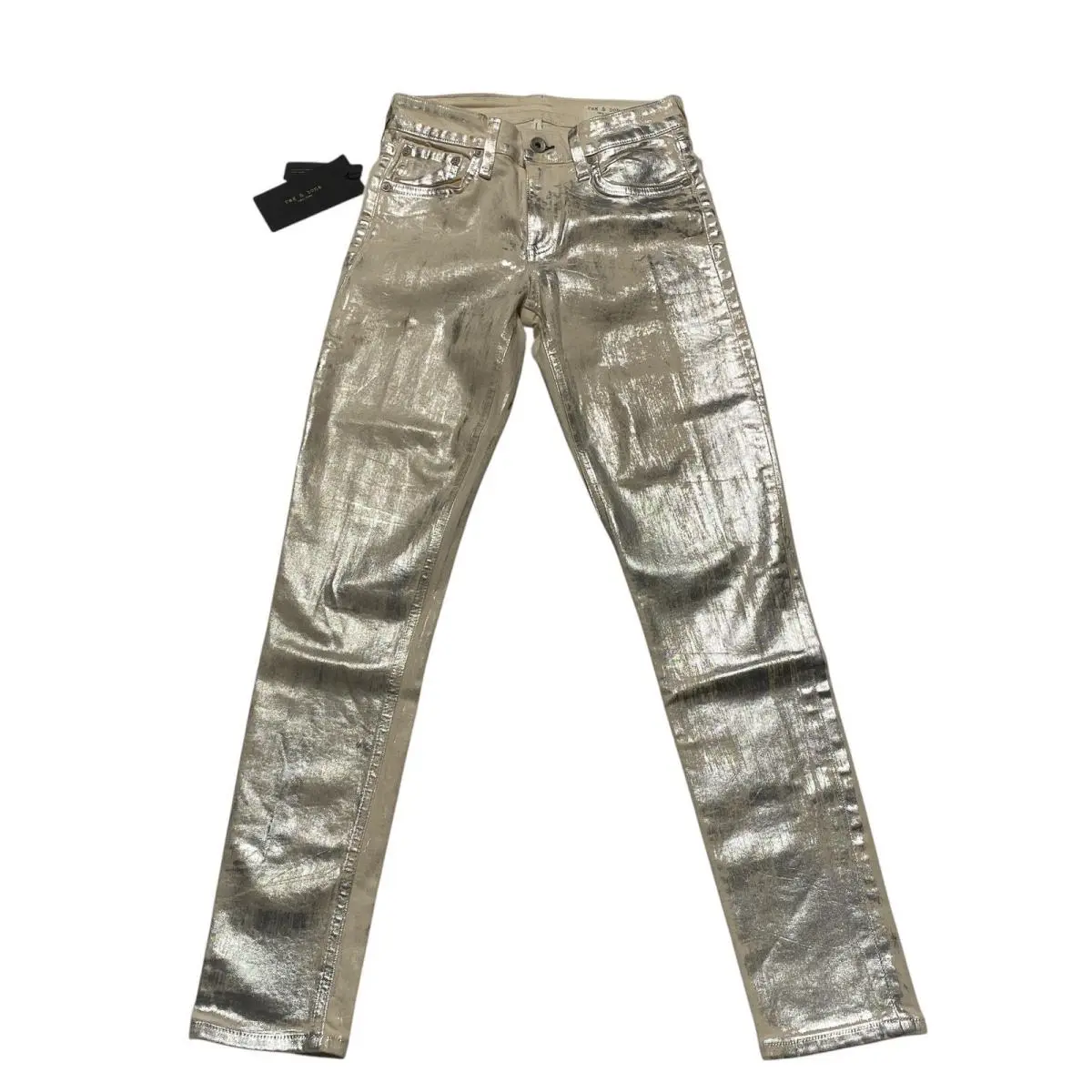 Rag Bone Cate Mid-rise Ankle Skinny Jeans Moonshine Silver Metallic Size24