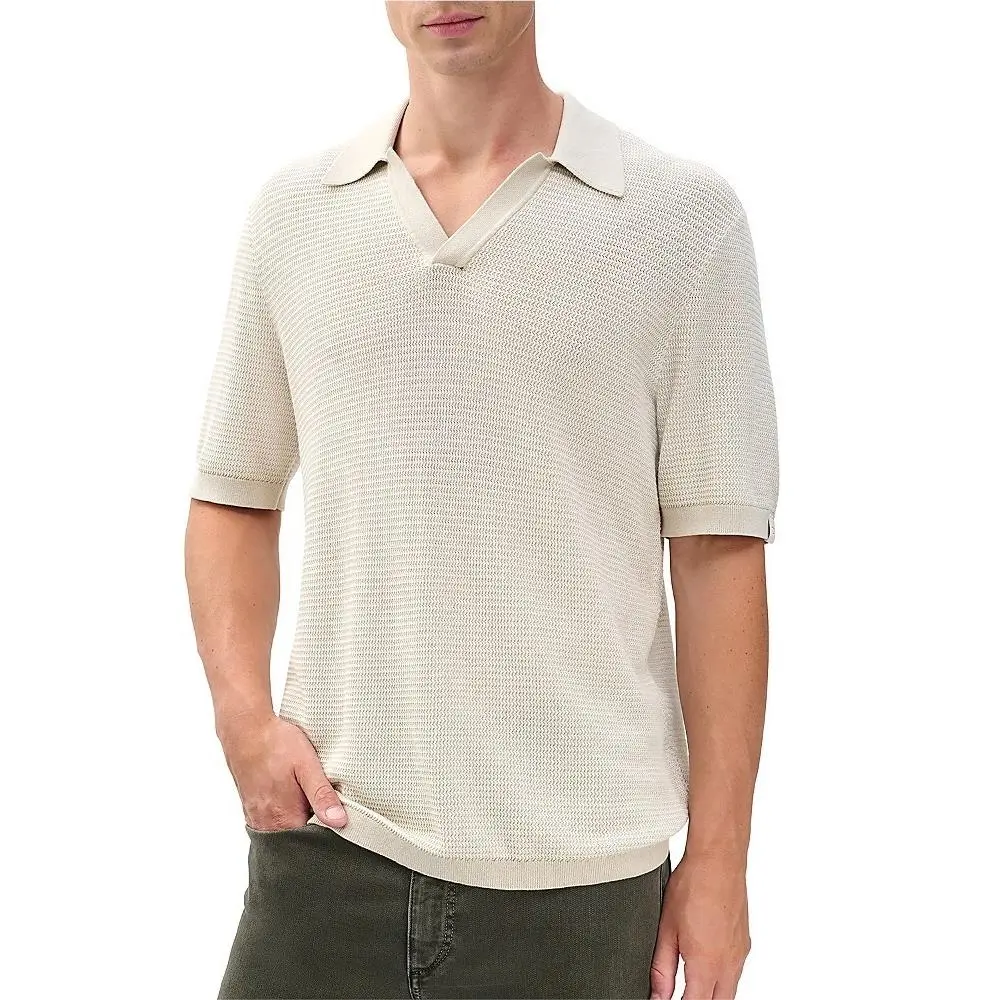 Rag Bone Cotton-blend Harvey Chevron Short Sleeve Sweater Men`s XL Desert Sand