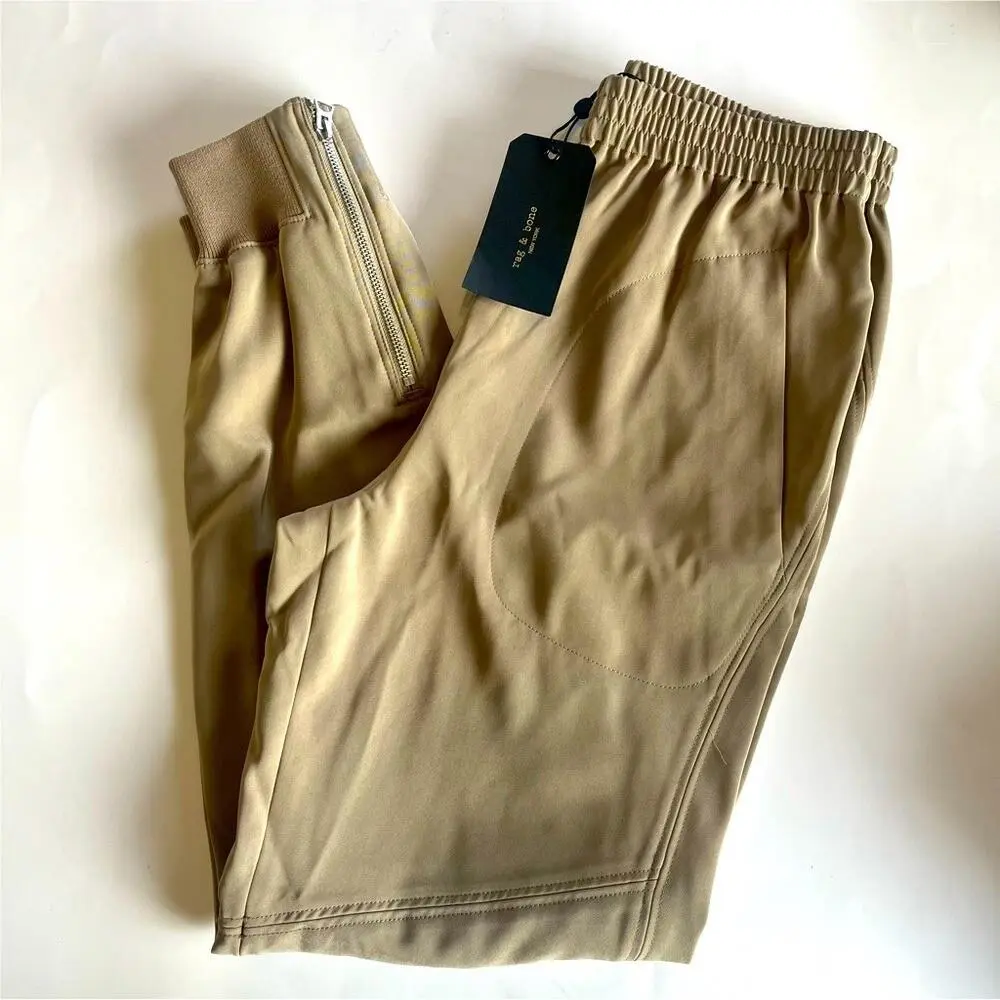 Rag Bone Women`s Small Crepe Joggers Clay Elastic Waist Relaxed Fit Zippers