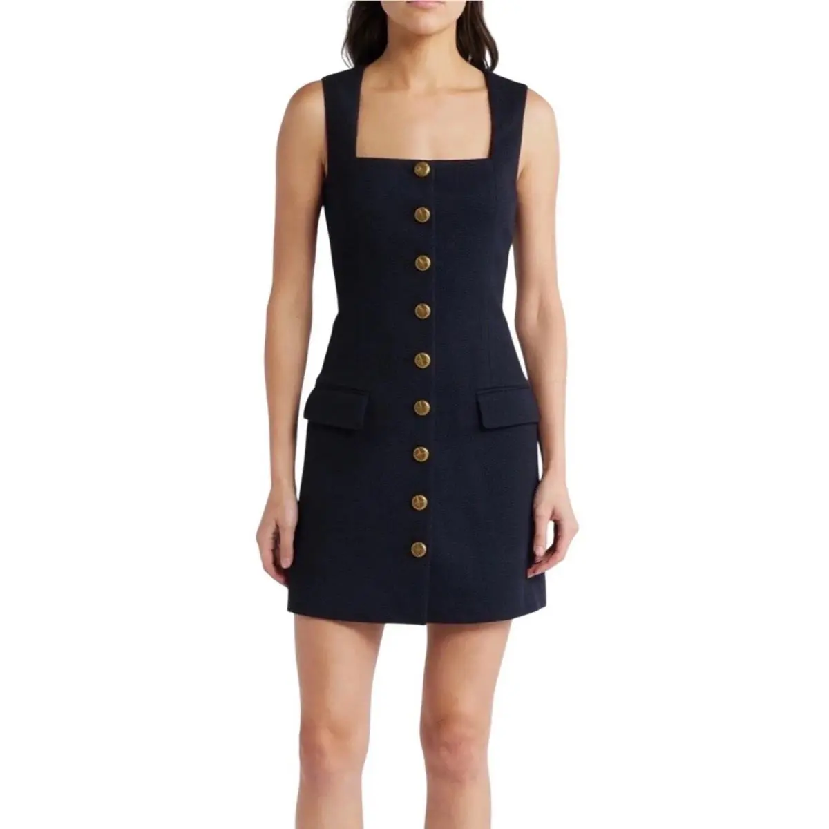 Rag Bone Mariana Textured Button Front Mini Dress Size 8 Navy Wool Blend