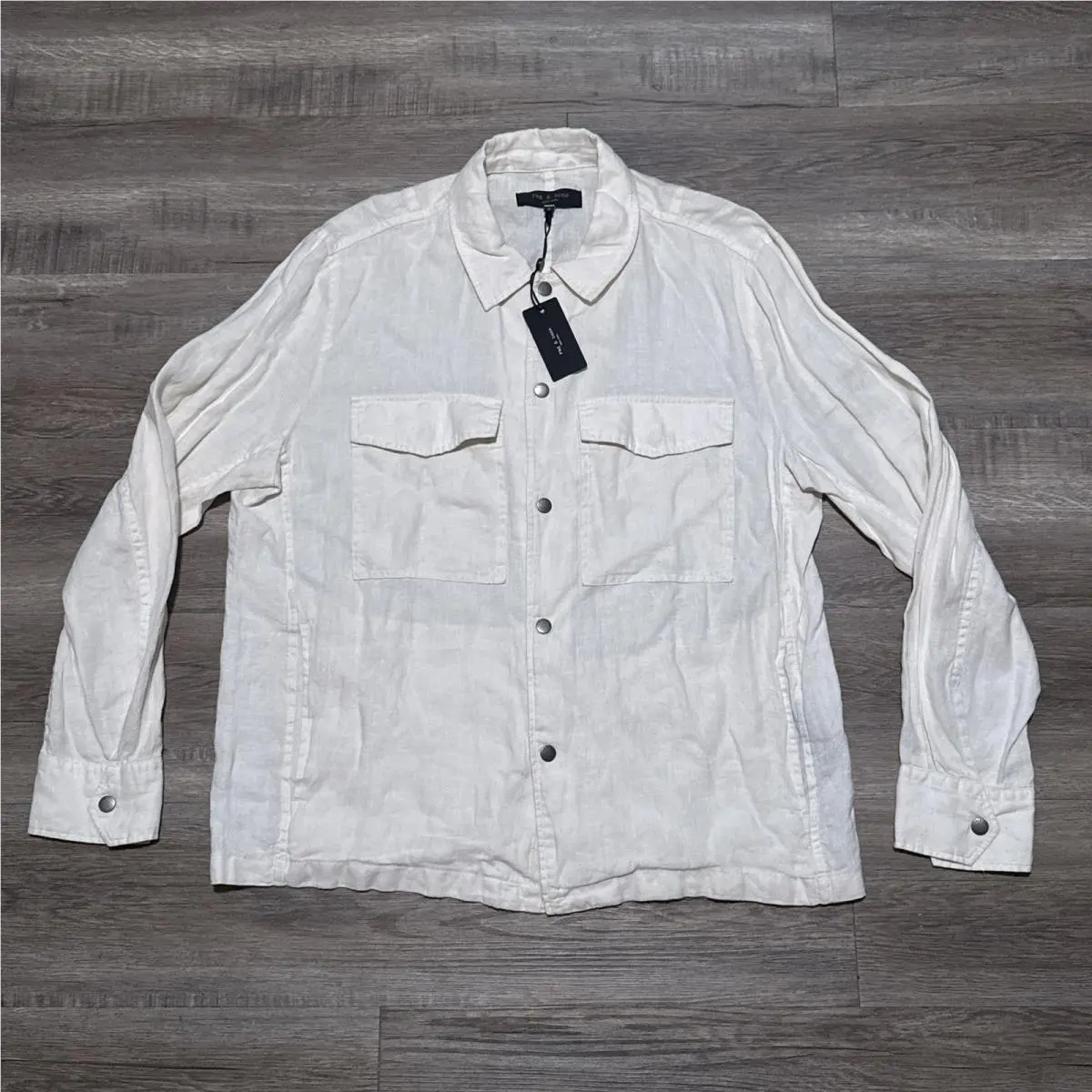 Rag Bone Angus Linen Shirt Jacket Snap Chime Grey Men`s Size Large L