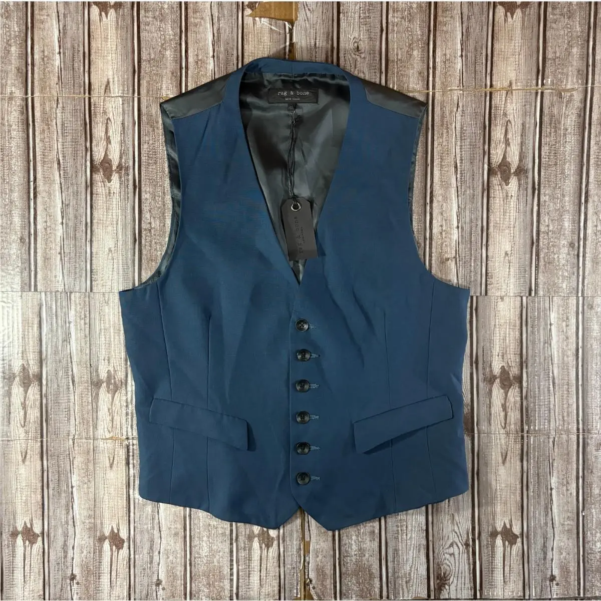 Rag Bone Grosvenor Wool Waistcoat Vest Sz 40 Color Blue