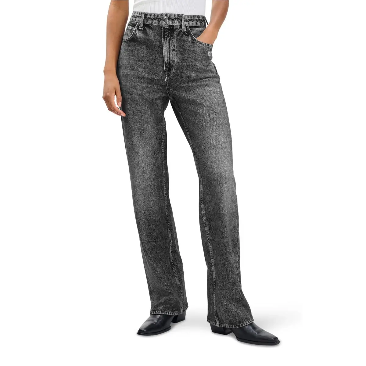 Rag Bone rb Miramar Shea Relaxed Straight Pant Raven Wash Size 25