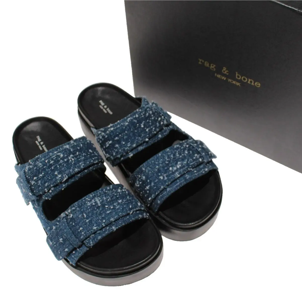 Rag Bone Geo Platform Tweed Slide Sandals Size 39.5 US 9.5 Blue / Black